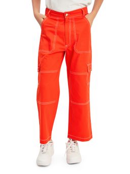 Olele - Boys Cotton Cargo 6 Pockets Contrast White Thread Stitching Jeans-Red