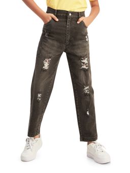 Olele - Boys Cotton Denim Distressed Wash Jeans - Black
