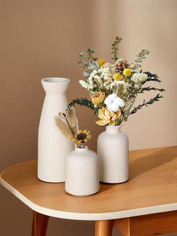 Ekhasa - White Ceramic Flower Vases (Set Of 3)