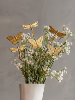 Glimpse Homes - 3 Dragonfly & 3 Butterfly Golden Wings Metal Sticks