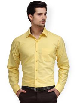Hancock - Men Yellow Slim Fit Solid Pure Cotton Formal Shirt