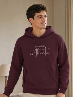 Nobero - Printed Maroon Full Sleeve Hoodie Cotton for Men
