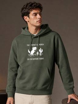 Nobero - Printed Olive Full Sleeve Hoodie Cotton for Men