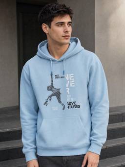 Nobero - Printed Aqua Full Sleeve Hoodie Cotton for Men