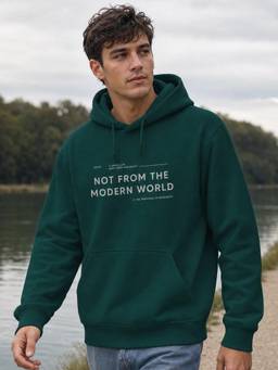 Nobero - Printed Green Full Sleeve Hoodie Cotton for Men