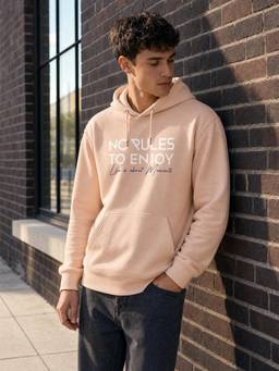 Nobero - Printed Pink Full Sleeve Hoodie Cotton for Men