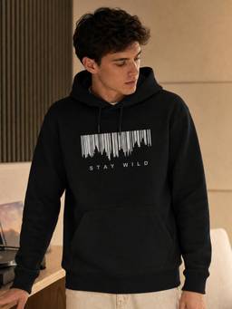 Nobero - Printed Black Full Sleeve Hoodie Cotton for Men