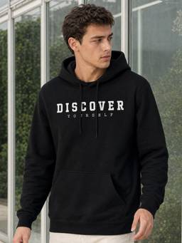 Nobero - Printed Black Full Sleeve Hoodie Cotton for Men