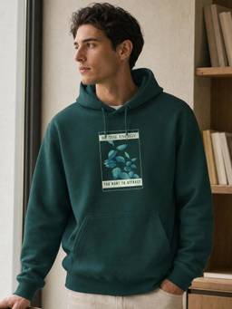 Nobero - Printed Green Full Sleeve Hoodie Cotton for Men