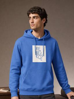 Nobero - Printed Blue Full Sleeve Hoodie Cotton for Men