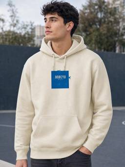 Nobero - Printed Beige Full Sleeve Hoodie Cotton for Men