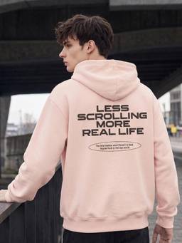 Nobero - Mens Pink Oversized Graphic Printed Cotton Hoodie