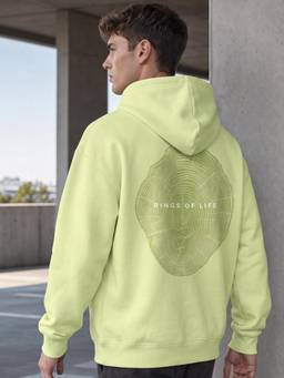 Nobero - Mens Light Green Oversized Graphic Printed Cotton Hoodie