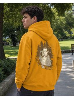 Nobero - Mens Yellow Oversized Graphic Printed Cotton Hoodie