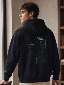 Nobero - Mens Black Oversized Graphic Printed Cotton Hoodie
