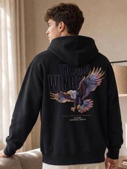 Nobero - Mens Black Oversized Graphic Printed Cotton Hoodie
