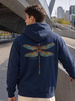 Nobero - Mens Navy Blue Oversized Graphic Printed Cotton Hoodie
