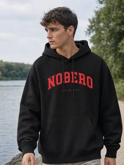 Nobero - Mens Black Oversized Graphic Printed Cotton Hoodie