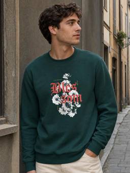 Nobero - Mens Cotton Regular Fit Full Sleeve Printed Green Sweatshirt