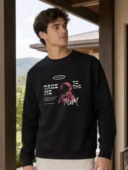 Nobero - Mens Cotton Regular Fit Full Sleeve Printed Black Sweatshirt