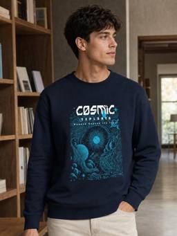 Nobero - Mens Cotton Regular Fit Full Sleeve Printed Navy Blue Sweatshirt