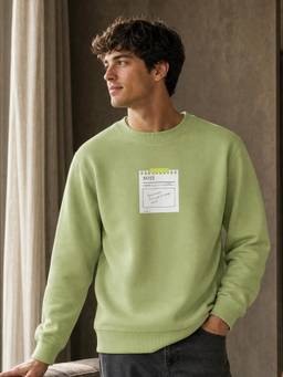 Nobero - Mens Cotton Regular Fit Full Sleeve Printed Green Sweatshirt