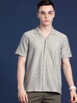Hancock - Men Grey Solid Polyester Relaxed Fit Casual Shirt