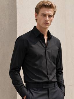Hancock - Men Black Solid Pure Cotton Regular Fit Formal Shirt