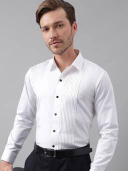 Hancock - Men White Solid Pure Cotton Slim Fit Tuxedo Party Shirt