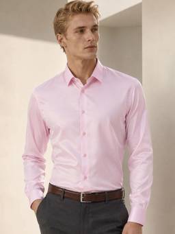 Hancock - Men Pink Solid Satin Tuxedo Slim Fit Formal Shirt