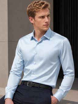 Hancock - Men Sky Blue Solid Satin Slim Fit Tuxedo Party Shirt