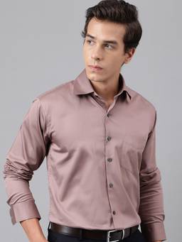 Hancock - Men Dusty Mauve Solid Cotton Satin Slim Fit Party Shirt