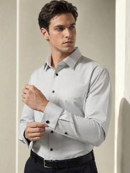 Hancock - Men Grey Solid French Cuff Pure Cotton Satin Slim Fit Formal Shirt
