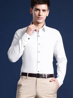 Hancock - Men White Solid Cotton Elastane Blend Slim Fit Formal Shirt