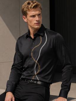 Hancock - Men Black Printed Pure Cotton Slim Fit Party Shirt