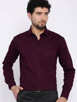 Hancock - Men Burgundy Solid Pure Cotton Regular Fit Formal Shirt