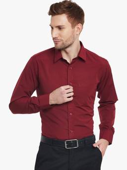Hancock - Men Maroon Solid Slim Fit Cotton Rich Formal Shirt