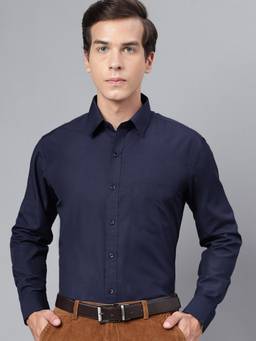 Hancock - Men Navy Blue Solid Slim Fit Cotton Rich Formal Shirt