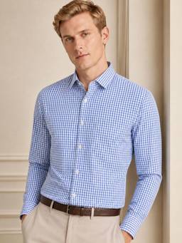 Hancock - Men Blue and White Gingham Checked Slim Fit Formal Shirt