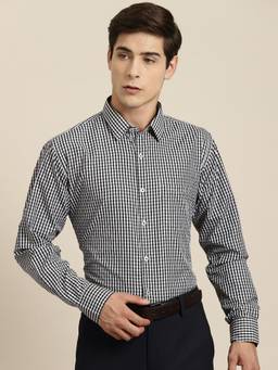 Hancock - Men Black Gingham Check Cotton Rich Slim Fit Formal Shirt