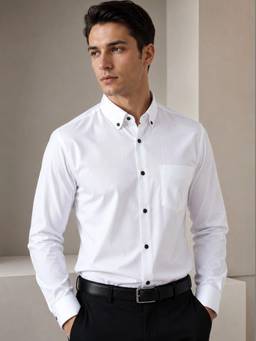 Hancock - Men White Solid Cotton Slim Fit Button Down Collar Formal Shirt