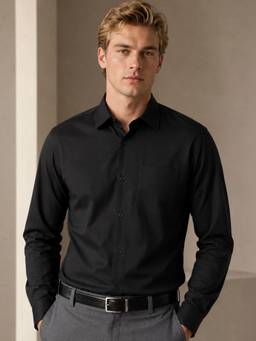 Hancock - Men Black Red Solid Stretchable Slim Fit Formal Shirt
