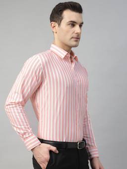Hancock - Men Orange Stripe Pure Cotton Slim Fit Formal Shirt