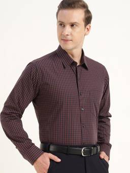 Hancock - Men Brown Checked Pure Cotton Slim Fit Formal Shirt