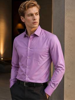Hancock - Men Purple Solid Pure Cotton Slim Fit Party Shirt