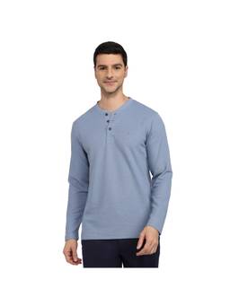 ColorPlus - Regular Fit Self Design Medium Blue T-shirt
