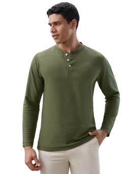 ColorPlus - Regular Fit Self Design Medium Green T-shirt
