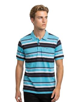 ColorPlus - Regular Fit Striped Medium Blue T-shirt