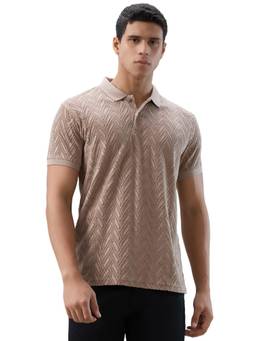 ColorPlus - Regular Fit Woven Design Medium Brown T-shirt