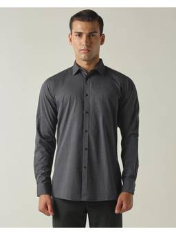 Reid & Taylor - Mens Pure Cotton Fil-A-Fil Slim Fit Full Sleeve Formal Shirt - Black